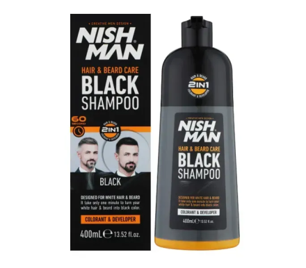Фото товару: Шампунь для маскування сивини Nishman Hair&Beard Care Black Shampoo Bundle 400 мл